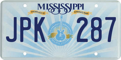 MS license plate JPK287