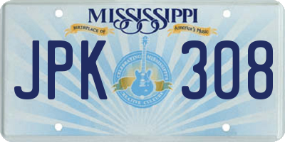 MS license plate JPK308