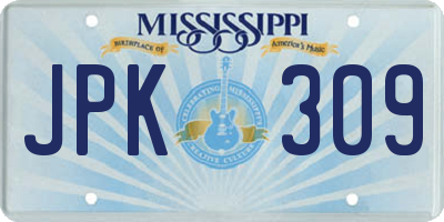 MS license plate JPK309