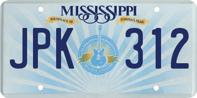 MS license plate JPK312