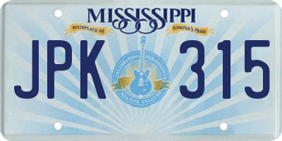 MS license plate JPK315