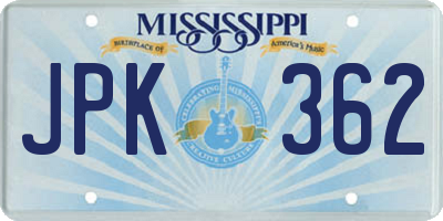 MS license plate JPK362