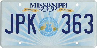 MS license plate JPK363