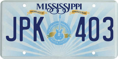MS license plate JPK403