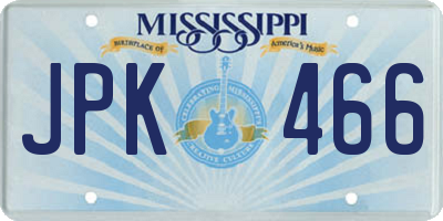 MS license plate JPK466