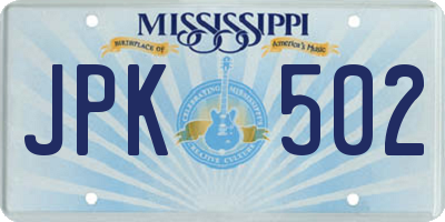 MS license plate JPK502
