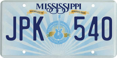 MS license plate JPK540
