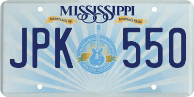 MS license plate JPK550