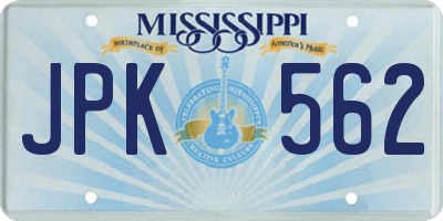 MS license plate JPK562