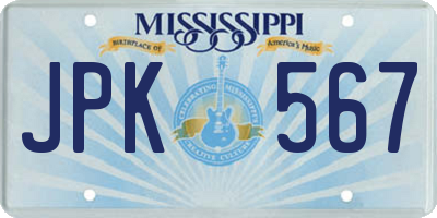 MS license plate JPK567