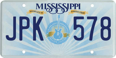 MS license plate JPK578