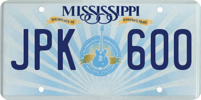 MS license plate JPK600
