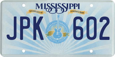 MS license plate JPK602