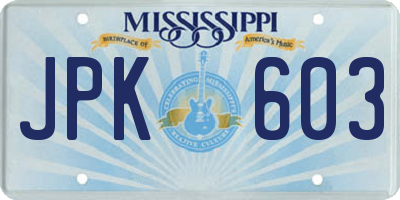 MS license plate JPK603