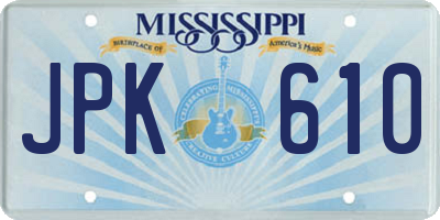 MS license plate JPK610
