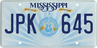 MS license plate JPK645
