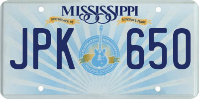 MS license plate JPK650