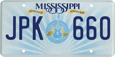 MS license plate JPK660