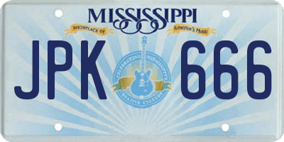 MS license plate JPK666
