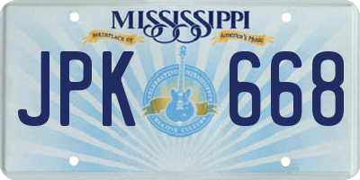 MS license plate JPK668