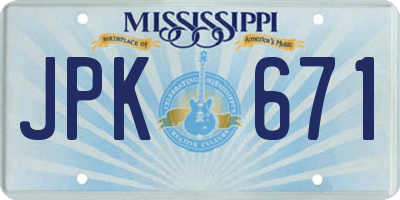 MS license plate JPK671