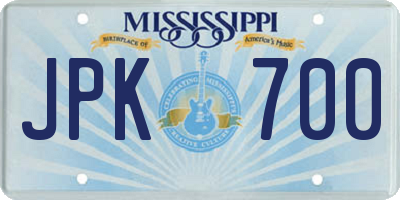 MS license plate JPK700