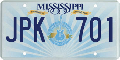 MS license plate JPK701