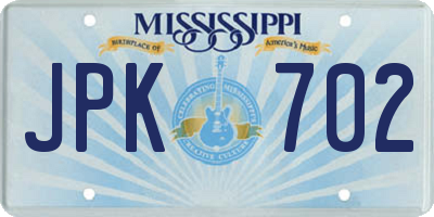 MS license plate JPK702