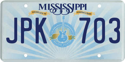 MS license plate JPK703
