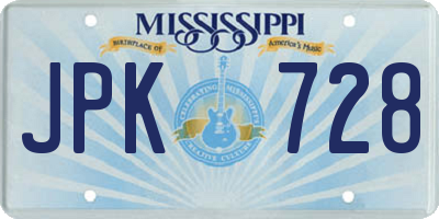 MS license plate JPK728