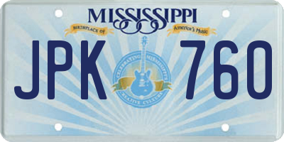 MS license plate JPK760
