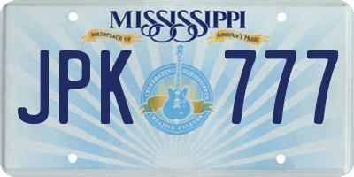 MS license plate JPK777