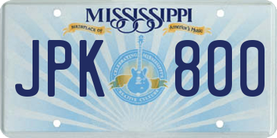 MS license plate JPK800