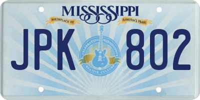 MS license plate JPK802