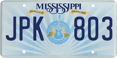 MS license plate JPK803