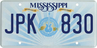 MS license plate JPK830