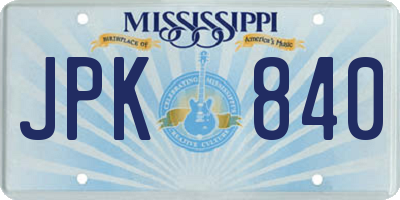 MS license plate JPK840