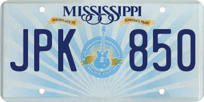MS license plate JPK850