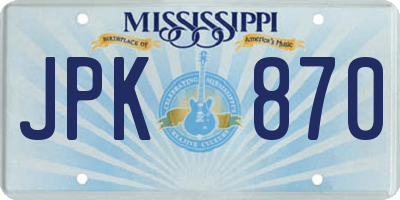 MS license plate JPK870