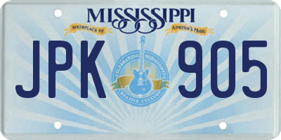 MS license plate JPK905