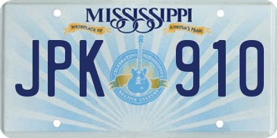 MS license plate JPK910