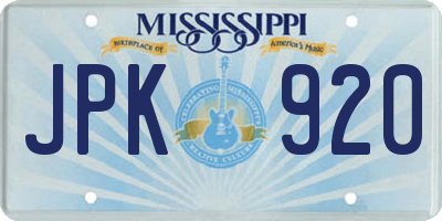 MS license plate JPK920