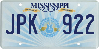 MS license plate JPK922