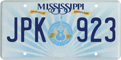 MS license plate JPK923