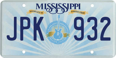 MS license plate JPK932