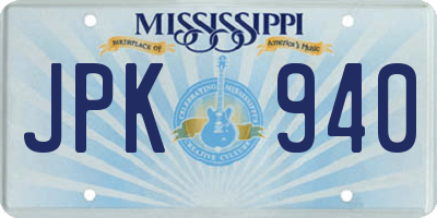 MS license plate JPK940