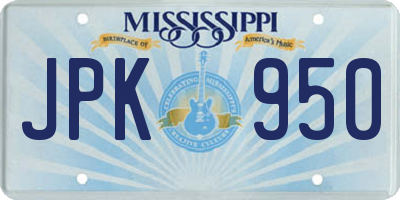 MS license plate JPK950