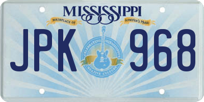 MS license plate JPK968