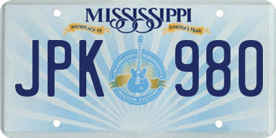 MS license plate JPK980