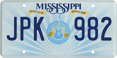 MS license plate JPK982